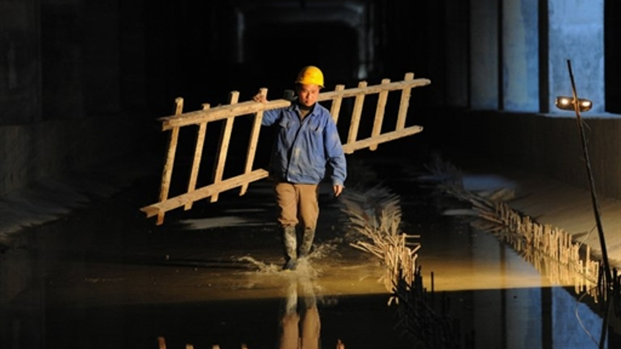 A construction worker at a housing development project in China's Anhui province.