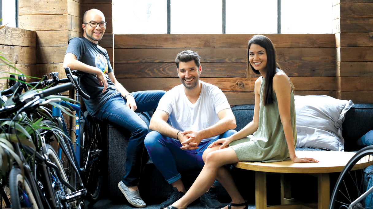 Canva co-founders (L - R) Cameron Adams, Cliff Obrecht, Melanie Perkins
