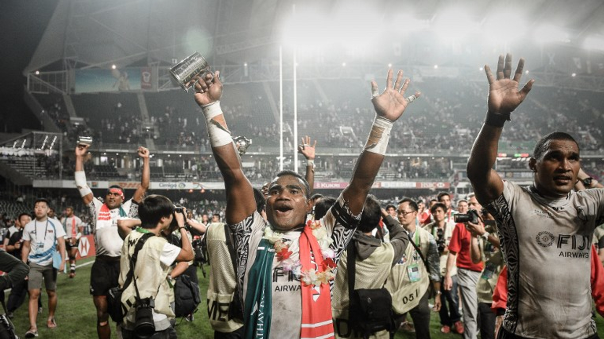 Fiji celebrate after defeating New Zealand