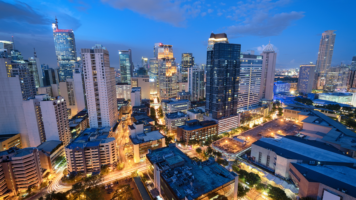 Elevated, night view of Makati, the business disctrict of metro Manila