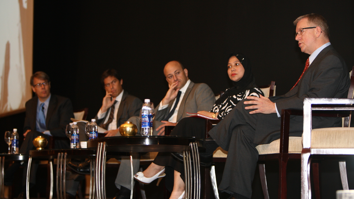 <div style="text-align: left;">
Jeremy Pitts (right), regional chairman for Baker & McKenzie, speaks at the annual meeting for the firm’s Asia-Pacific lawyers held in Ho Chi Minh City
</div>
