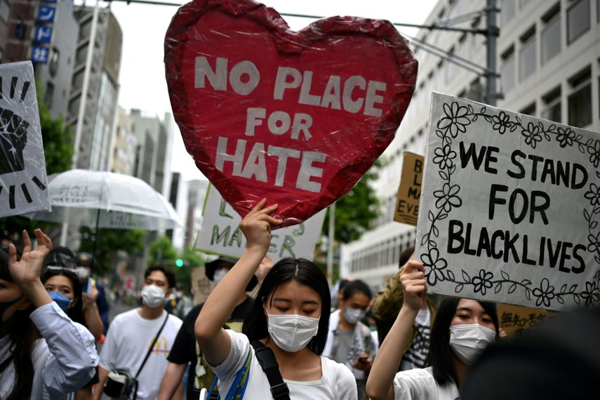 A Black Lives Matter protest march in central Tokyo on June 14. (Getty Images)