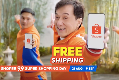 Jackie Chan does his own stunts for Shopee