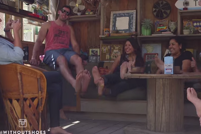 Click your feet sans shoes and share, to gift a pair