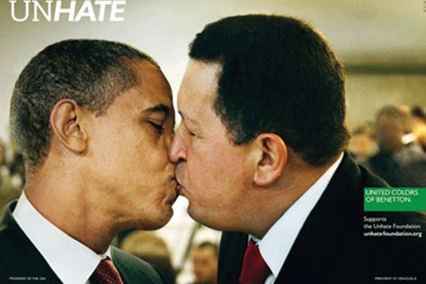 Irreverent: Obama kissing Venezuela's Hugo Chavez, a longtime Washington adversary