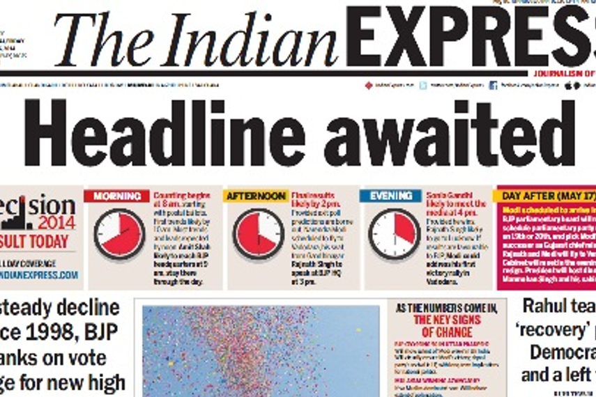 The front page of Indian Express dated 16 May