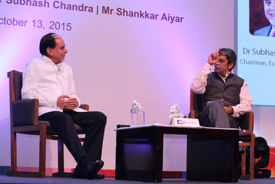 Images from IAA Conversations featuring Dr Subhash Chandra and Shankkar Aiyar