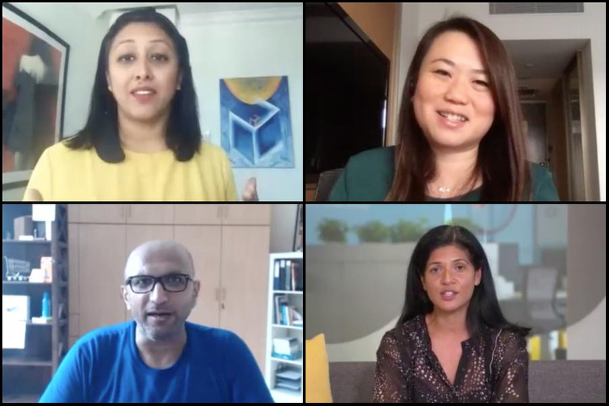 Clockwise from top left: Hari, Goh, Campaign's Atifa Silk (moderator), Phadke