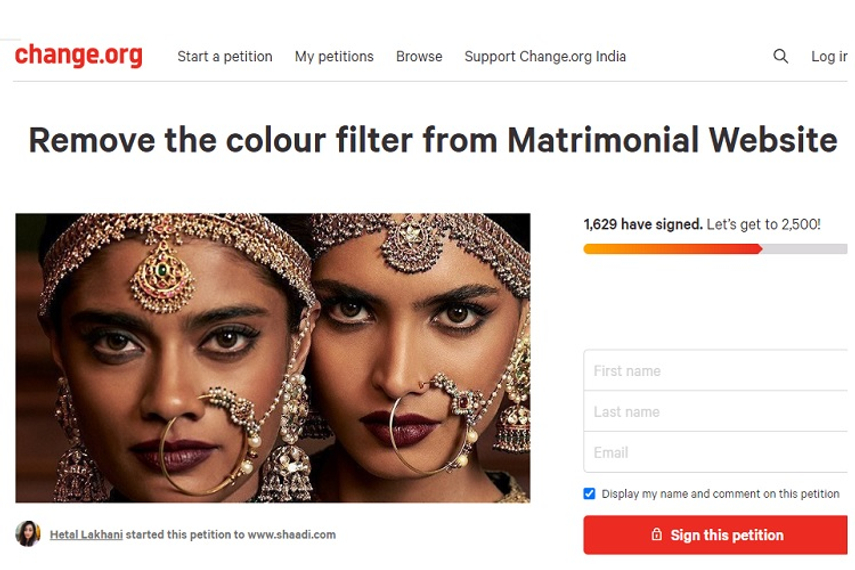 Screenshot of the Change.org petition
