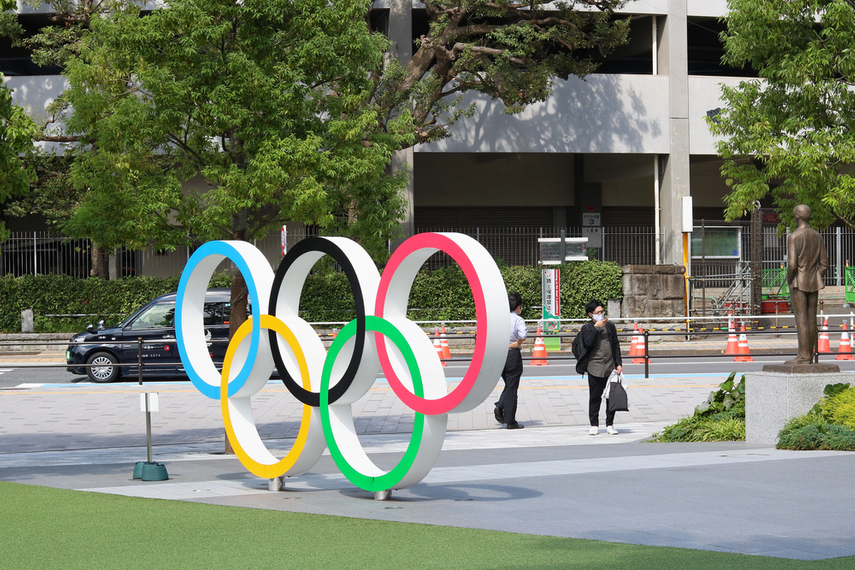 Olympic Rings monument in Japan Olympic Museum garden