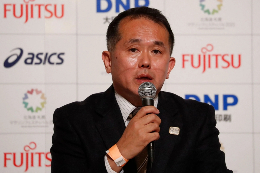 Yasuo Mori at a media briefing on the Tokyo 2020 Games test events on March 29, 2021. Photo: Reuters