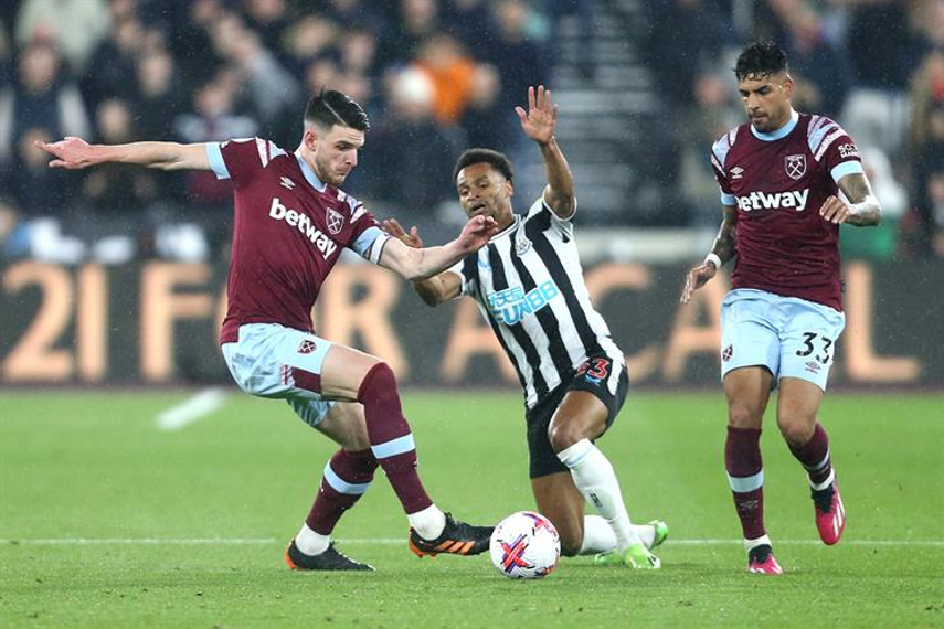 West Ham, in claret and blue, and Newcastle are among the clubs sponsored by betting firms (Getty Images)