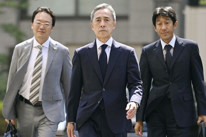 Former ADK Holdings president Shinichi Ueno entering the Tokyo District Court on July 12, 2023. Photo: Kyodo News