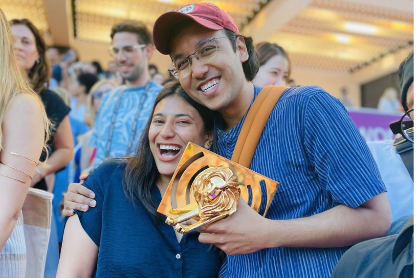 Nidhi Shah and Rag Brahmbhatt with their Cannes Lions award.