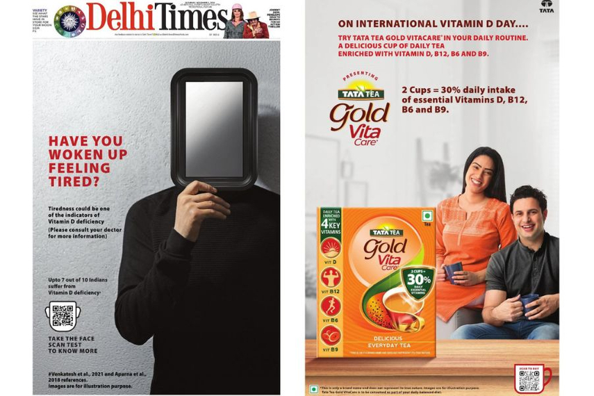 Its campaign for Tata Tea Gold VitaCare blends AI and print with its acrylic mirror ad and AI face test to raise awareness of Vitamin D deficiency.