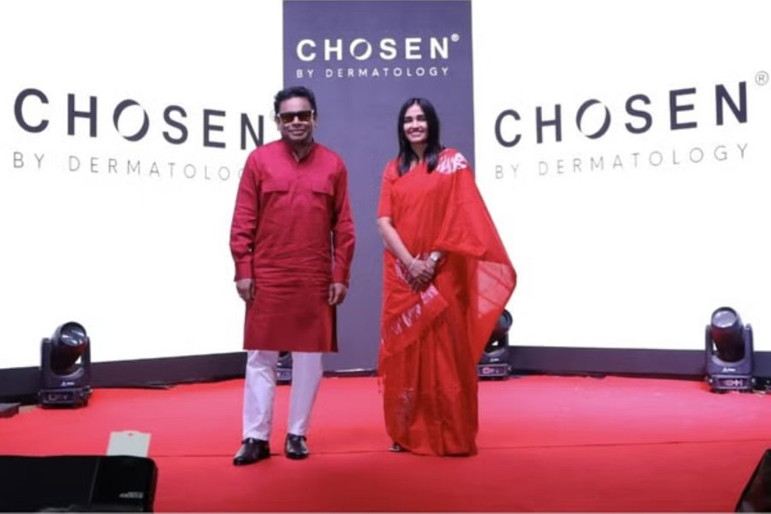 Music composer AR Rahman with Chosen Skincare's founder Dr Renita Rajan at the brand's rebranding in Chennai.