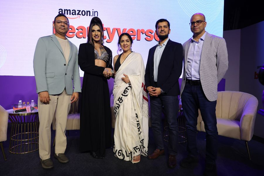 (Left to right): Siddharth Bhagat, director of Amazon Beauty with model and singer Sushant Divgikar, actor Neena Gupta, Amazon India's director for Central Shopping Experience Zahid Khan and Saurabh Srivastava, vice president of Catego.