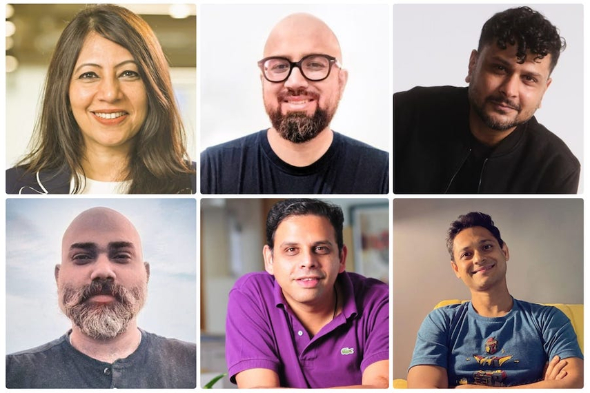Clockwise from top left: Rajika Mittra (Havas Play), Arnab Ray (Landor India), Neville Shah (FCB Kinnect), Prajato Guha Thakurta (Manja India), Arun Iyer (Spring Marketing Capital), and Vivek Dubey (Manjumaa India)