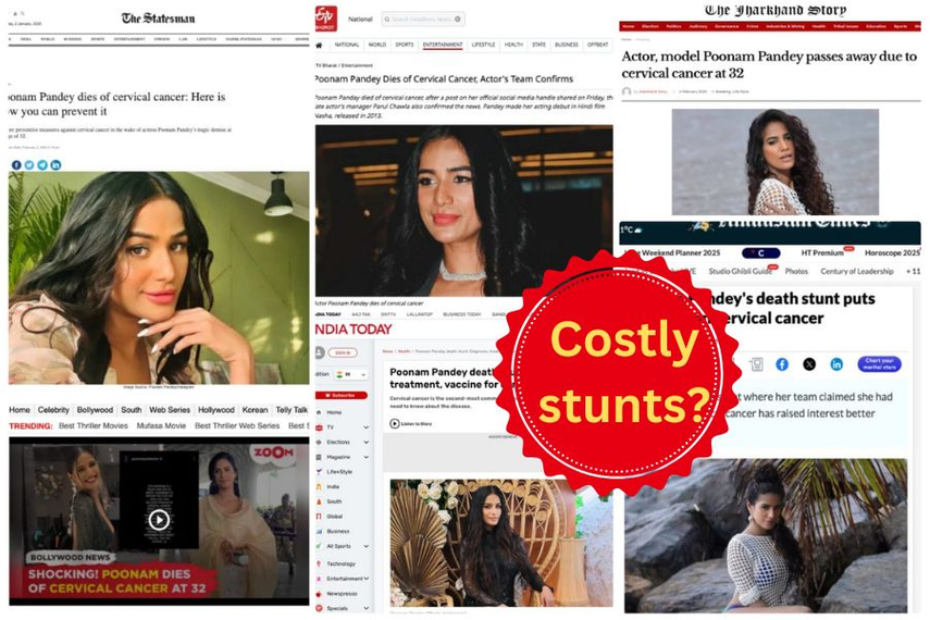 Last year, actor Poonam Pandey faked her death to promote cervical cancer awareness.