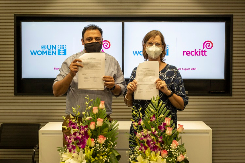 Reckitt's Gaurav Jain (left) and Susan Ferguson from UN Women