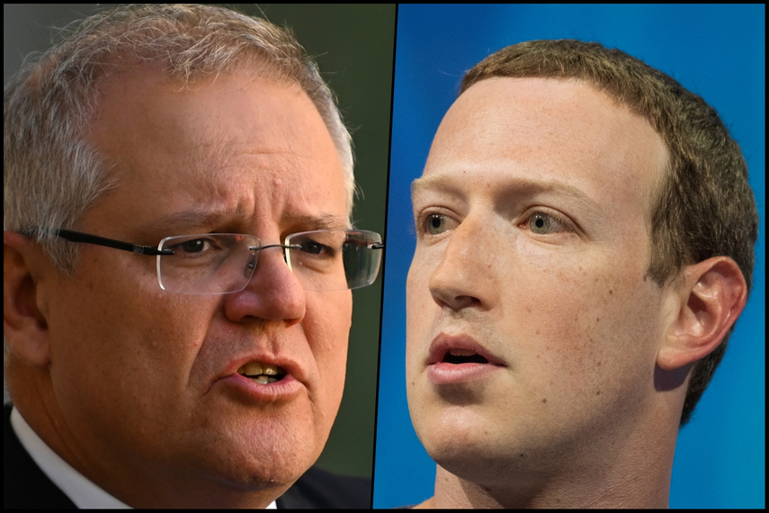 Australian prime minister Scott Morrison and Facebook CEO Mark Zuckerberg. (Shutterstock)