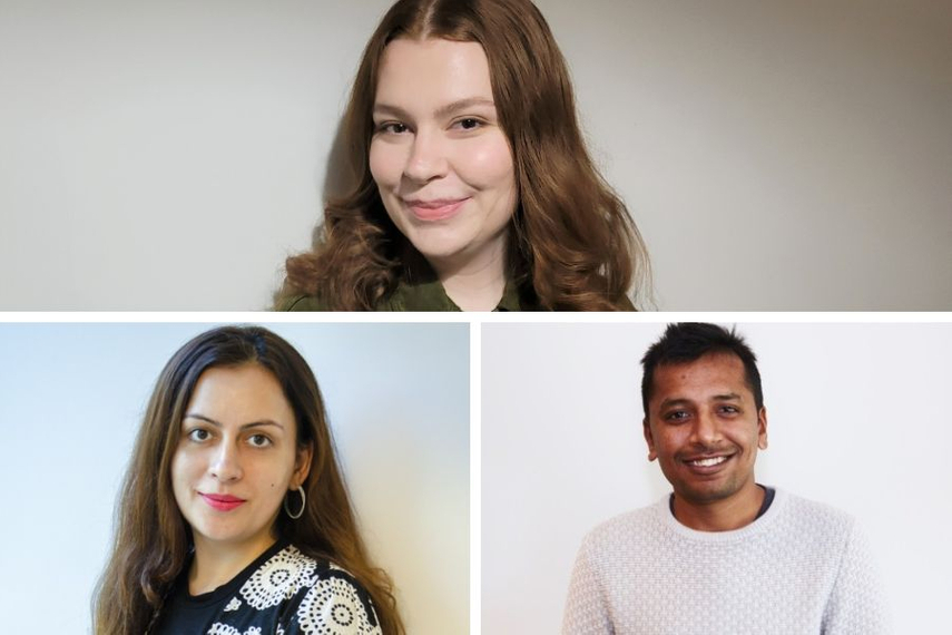 Clockwise from top: Caitlin Draper-Wheeler, Sid Mehta; Parul Gautam