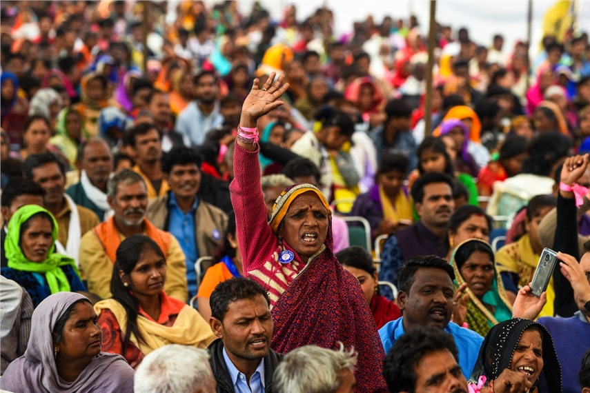 The culmination of the 'Dignity March' in New Delhi in February, which saw thousands of people walk 10,000 kilometres from Mumbai to the capital to campaign to end sexual offences. (AFP)