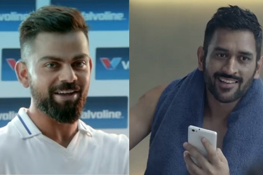 Kohli (left) in a recent commercial for Valvoline and Dhoni in one for Lava