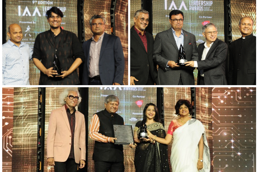 Clockwise from top left: PG Aditiya, Avinash Pandey and Shashi Sinha receiving their respective awards