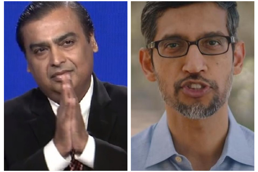 Mukesh Ambani (left) and Sundar Pichai
