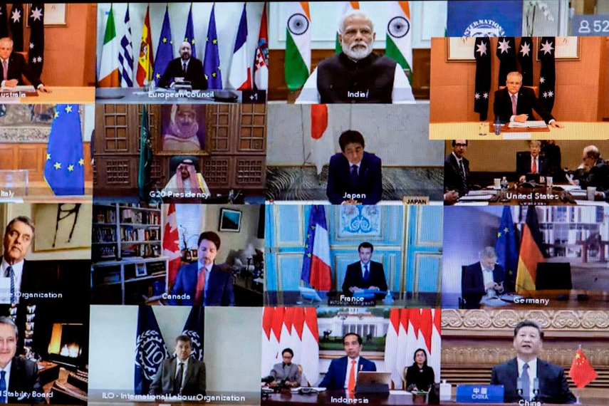 G20 leaders hold a Zoom video conference to discuss the COVID-19 outbreak. (Getty Images)