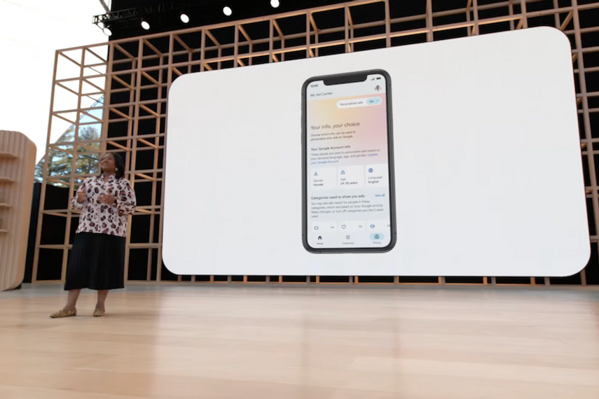 グーグルの戦略・運用担当バイスプレジデント、ダニエル・ロメイン氏が、カリフォルニア州マウンテンビューで開催された「グーグルI/O」カンファレンスで、新機能「マイ・アド・センター(My Ad Center)」のプレゼンテーションを行った。