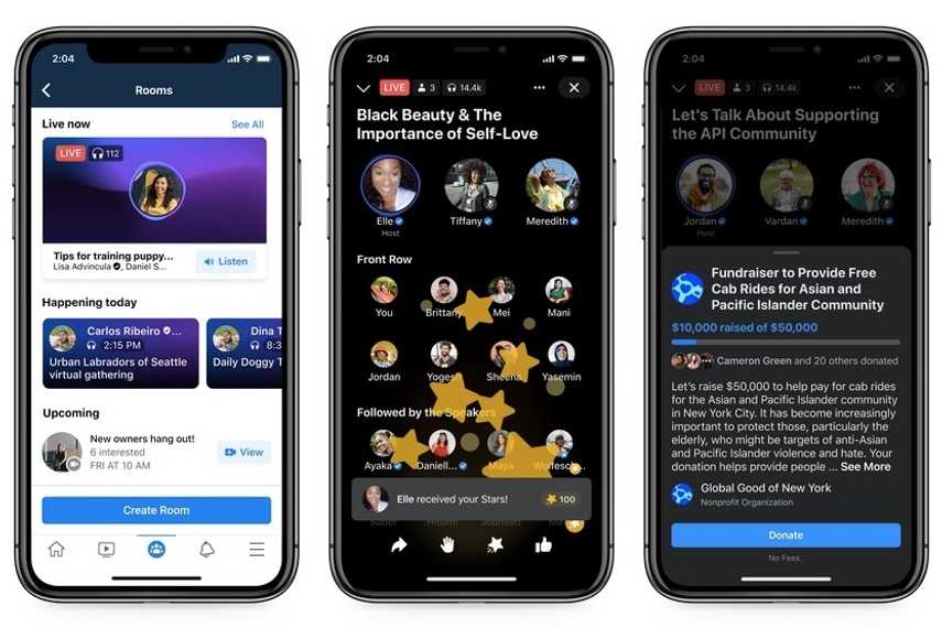Live Audio Rooms使用時のスクリーンショット(フェイスブック提供)。